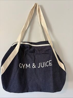 Gym & Juice Navy Canvas Tote with Cream Straps